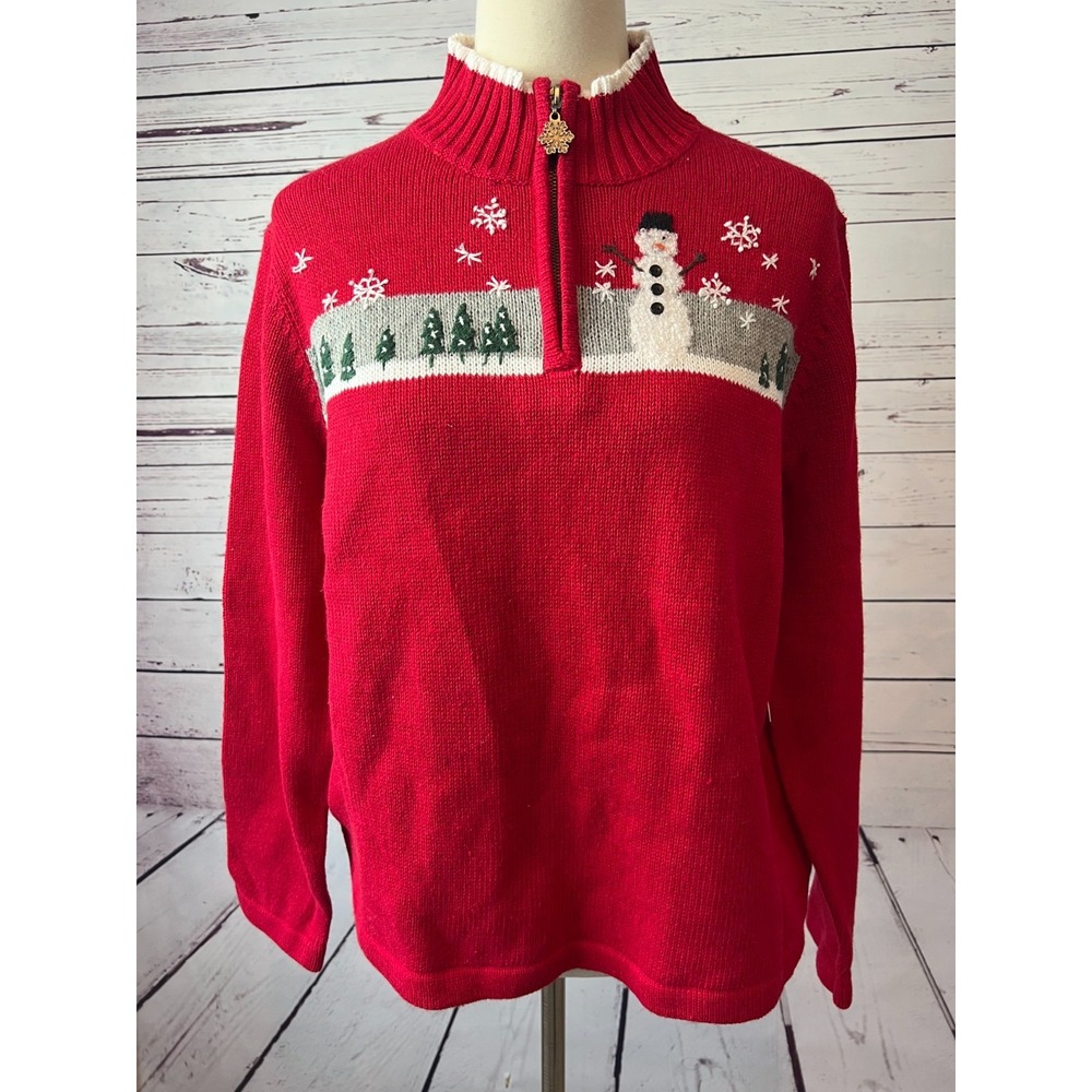 Breckenridge plus size 1X Ugly Christmas Sweater NWT Snowman half zip knit Red